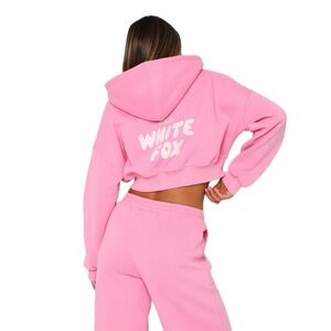 White Fox Cropped Hoodie NWT
